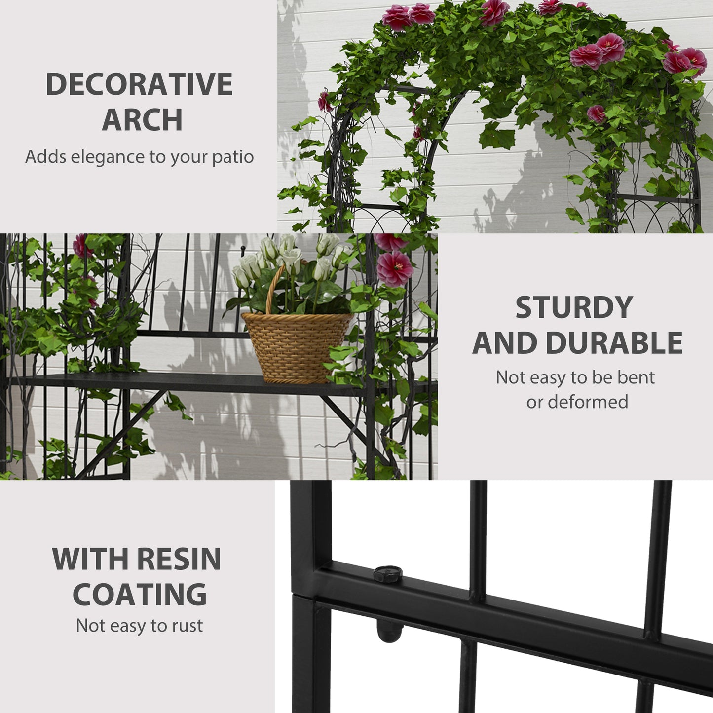 Outsunny Metal Trellis Arbor Arch Bench - Black, 484 lb Capacity
