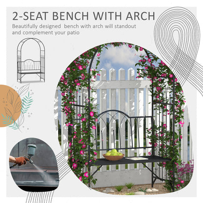 Outsunny Metal Trellis Arbor Arch Bench - Black, 484 lb Capacity