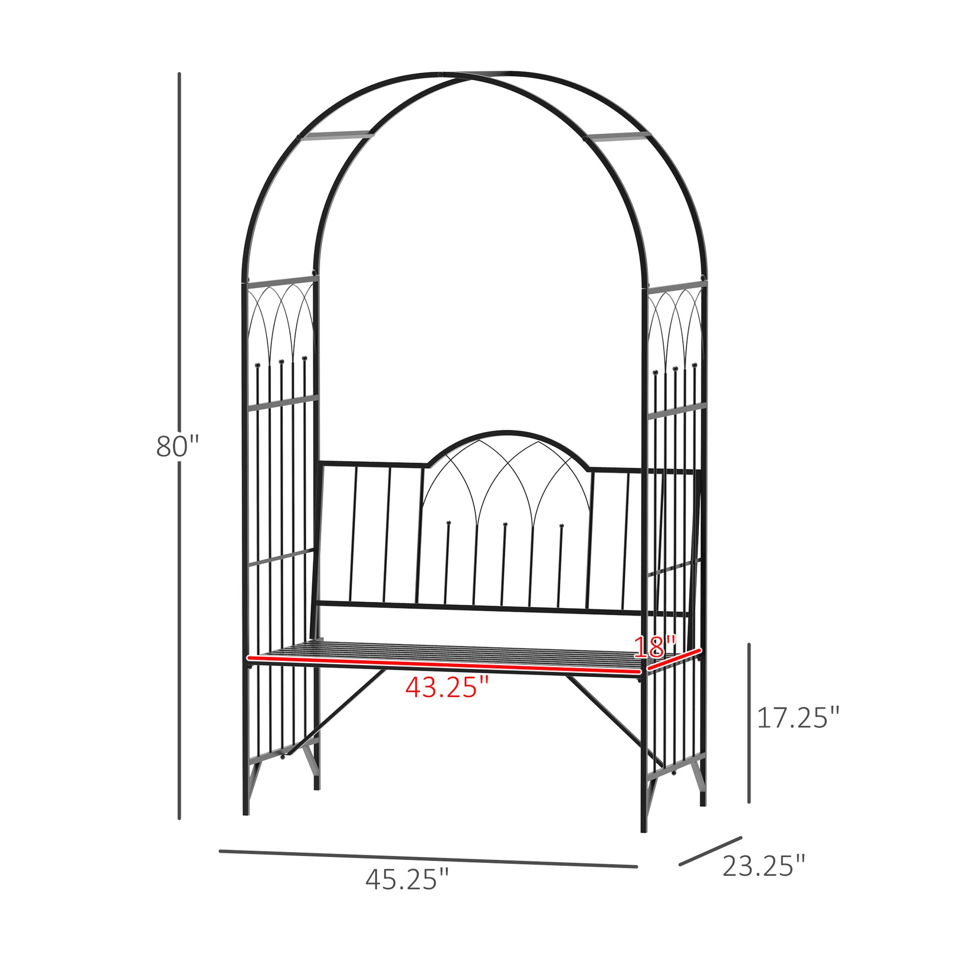 Outsunny Metal Trellis Arbor Arch Bench - Black, 484 lb Capacity