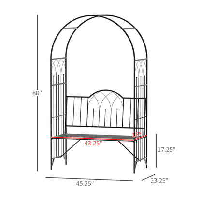 Outsunny Metal Trellis Arbor Arch Bench - Black, 484 lb Capacity