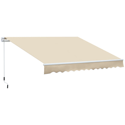 Outsunny 12' x 8' Retractable Awning Patio Awnings Sun Shade Shelter with Manual Crank Handle, 280g/m² UV & Water-Resistant Fabric and Aluminum Frame for Deck, Balcony, Yard, Cream White