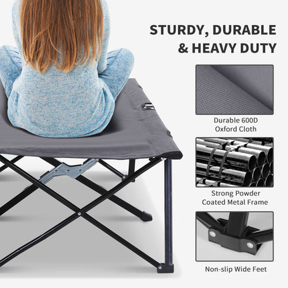 Grey Steel Folding Camping Cot - 2 Person Outdoor Sleeping Bed