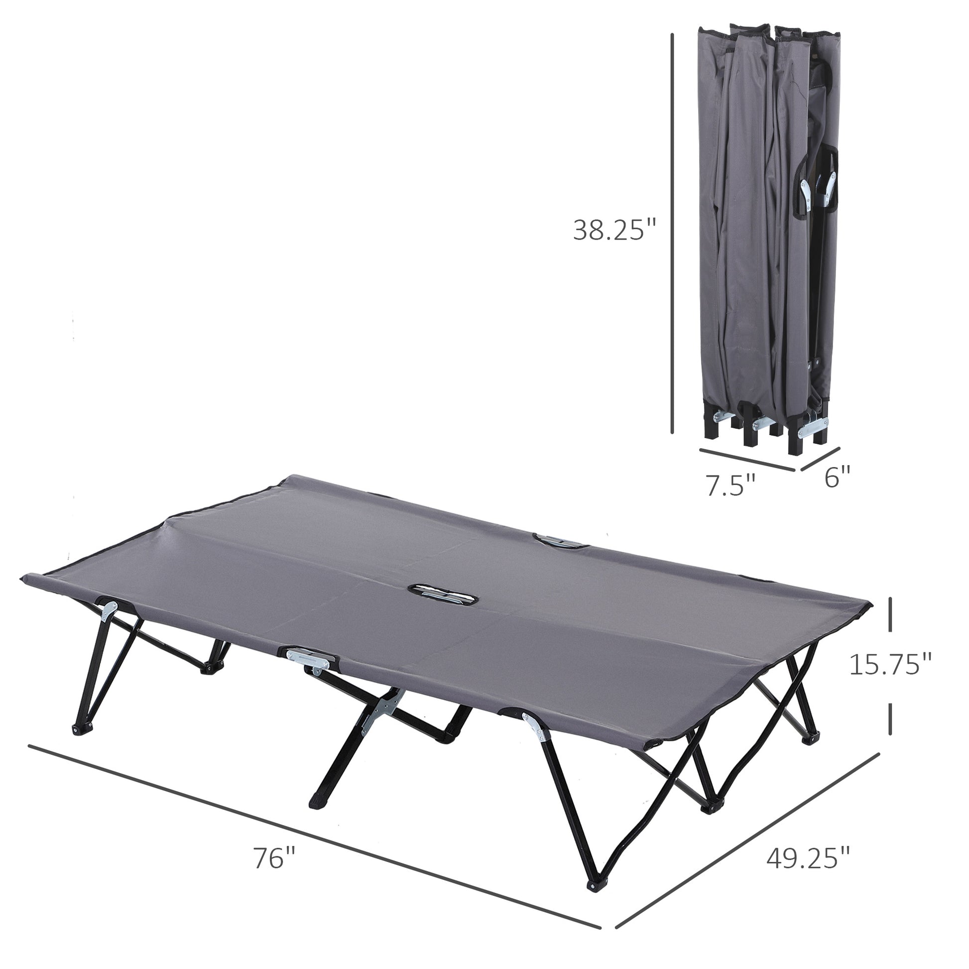 Grey Steel Folding Camping Cot - 2 Person Outdoor Sleeping Bed
