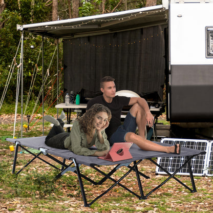 Grey Steel Folding Camping Cot - 2 Person Outdoor Sleeping Bed