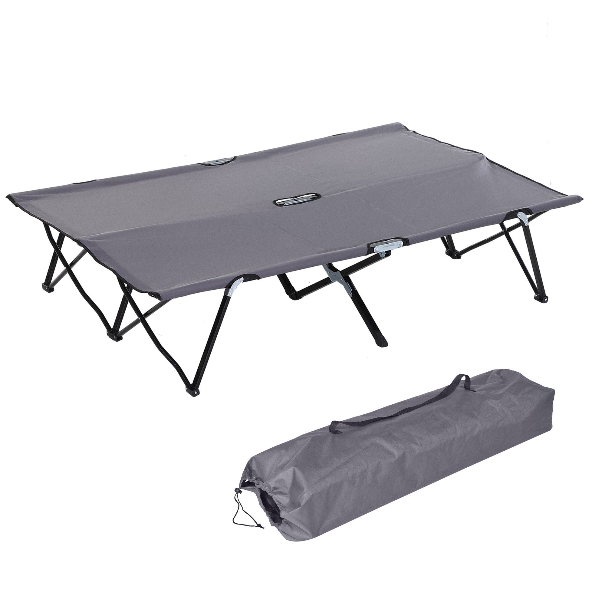 Outsunny 2 Person Folding Camping Cot for Adults, 50" Extra Wide Outdoor Portable Sleeping Cot with Carry Bag, Elevated Camping Bed, Beach Hiking, Grey