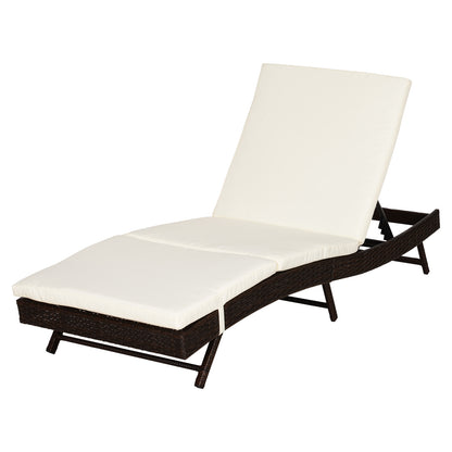 Outsunny Patio Chaise Lounge, Pool Chair with 5 Position Adjustable Backrest & Cushion, Outdoor PE Rattan Wicker Sun Tanning Seat, 78.75" x 28" x 35", Coffee