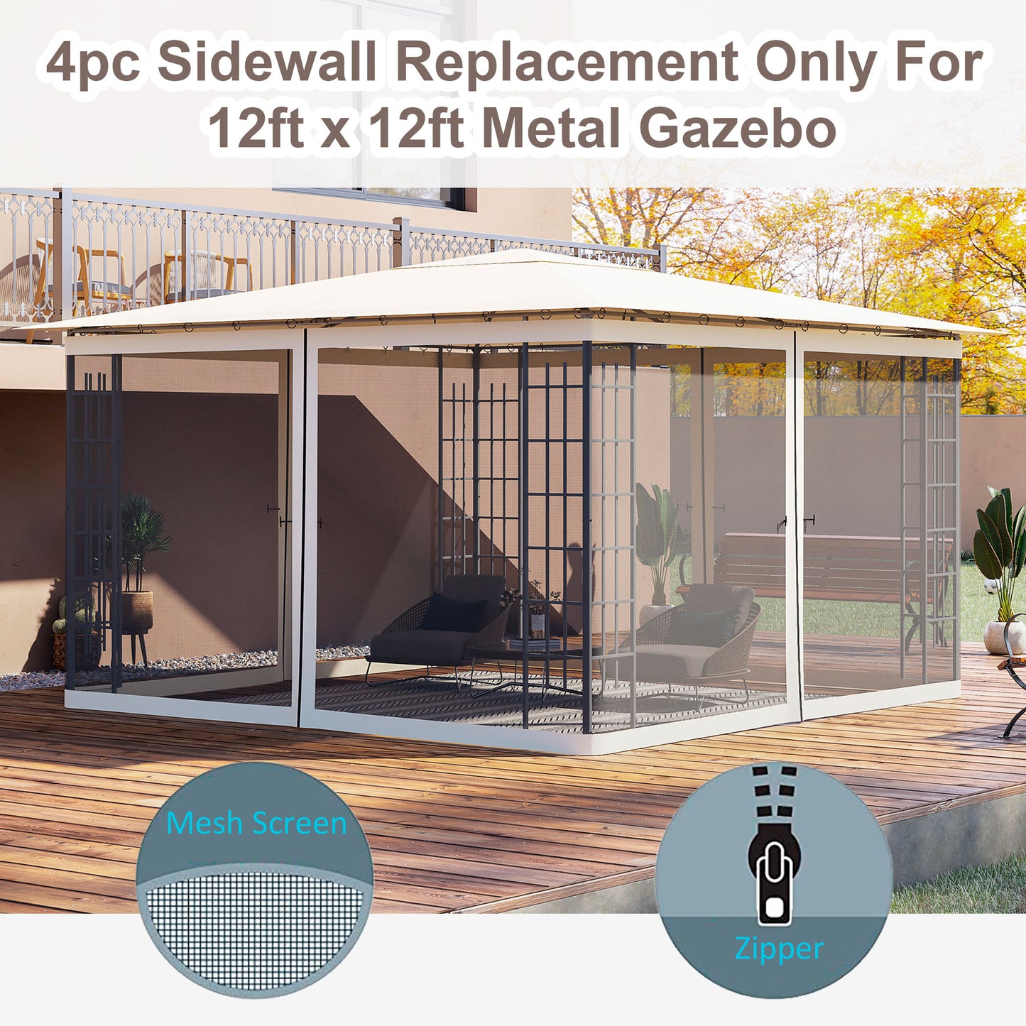 Cream White Polyester Gazebo Netting Replacement for Patio and Porch