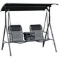 Outsunny 2-Seat Patio Swing Chair, Outdoor Canopy Swing Glider with Pivot Storage Table, Cup Holder, Adjustable Shade, Bungie Seat Suspension and Weather Resistant Steel Frame, Black