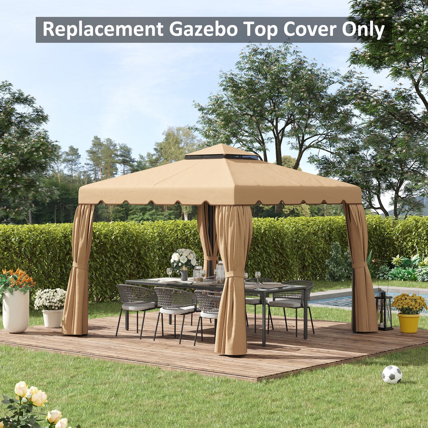 9.8' Khaki Polyester Gazebo Canopy Top - Outdoor Patio Shade
