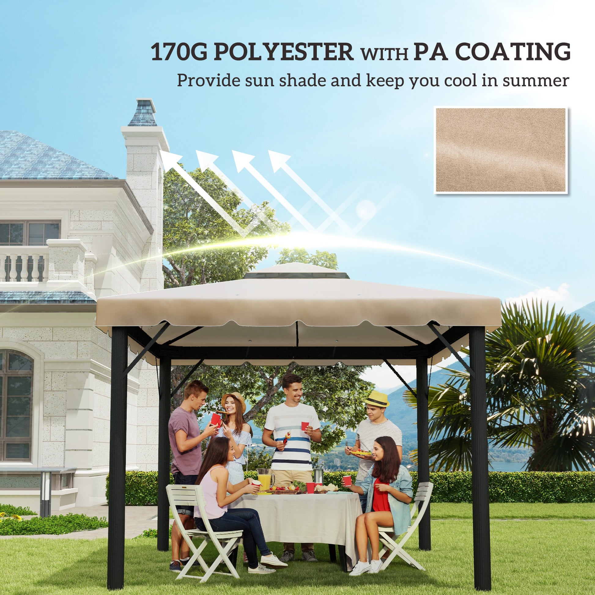 9.8' Khaki Polyester Gazebo Canopy Top - Outdoor Patio Shade