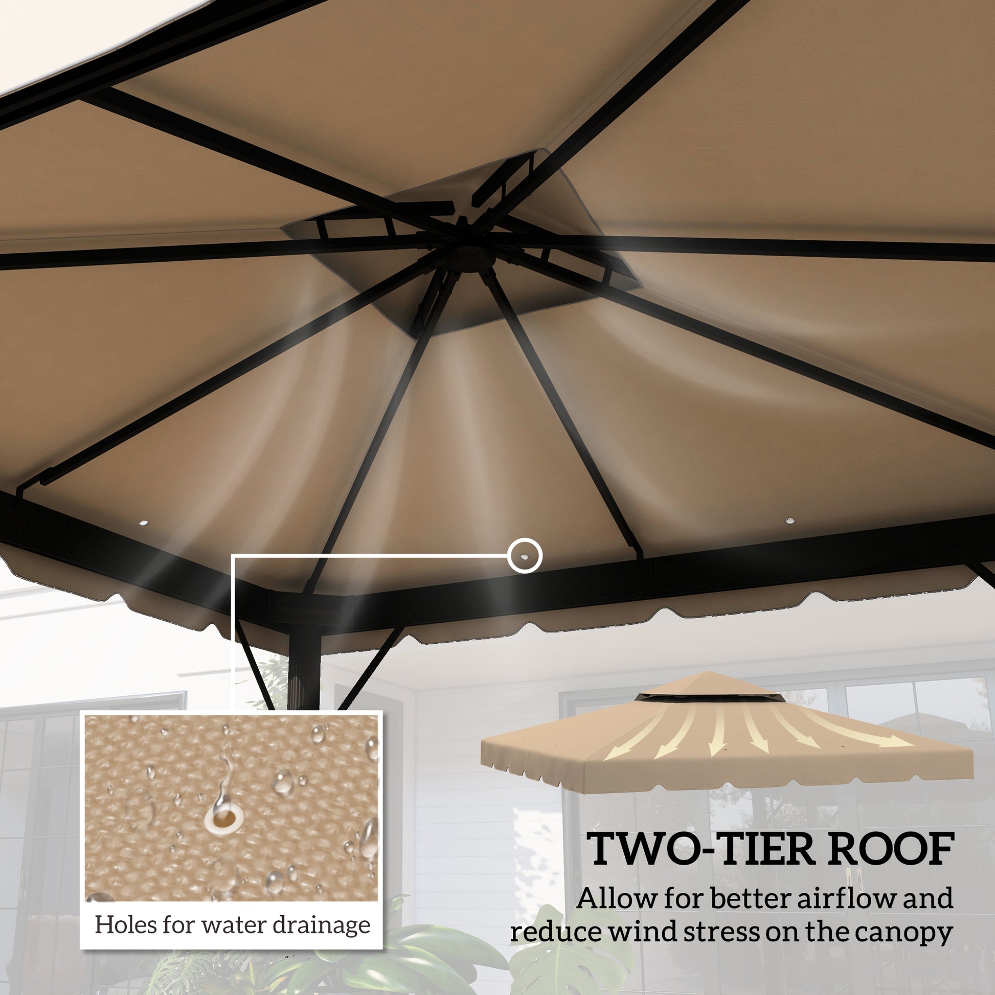 9.8' Khaki Polyester Gazebo Canopy Top - Outdoor Patio Shade