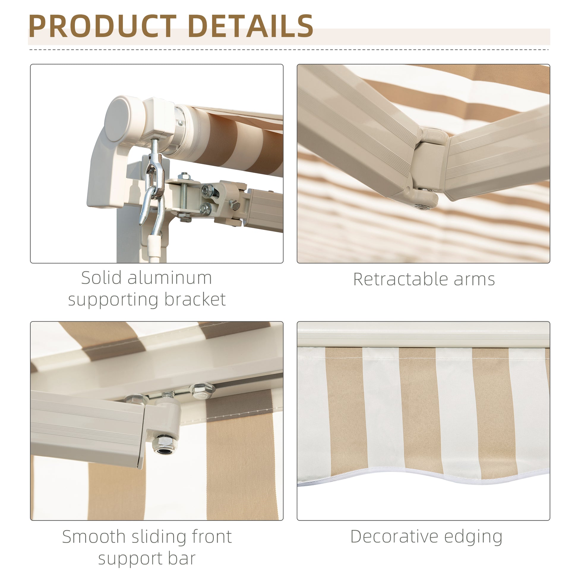 12' x 10' Beige Aluminum Retractable Awning - Patio Shade