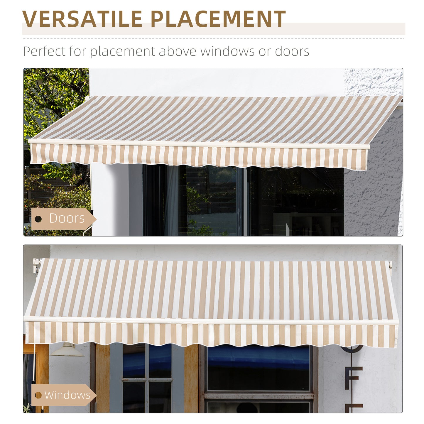 12' x 10' Beige Aluminum Retractable Awning - Patio Shade
