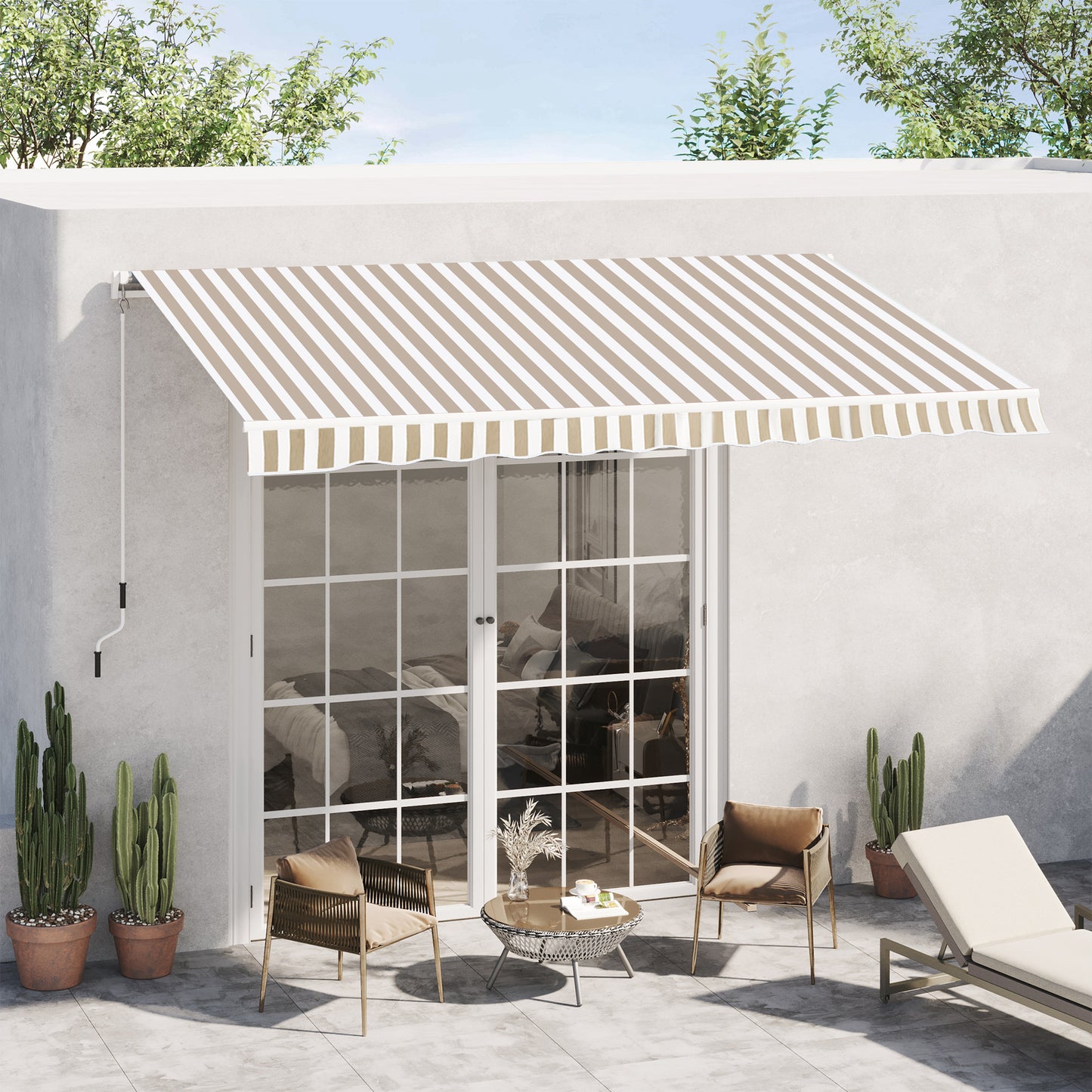12' x 10' Beige Aluminum Retractable Awning - Patio Shade