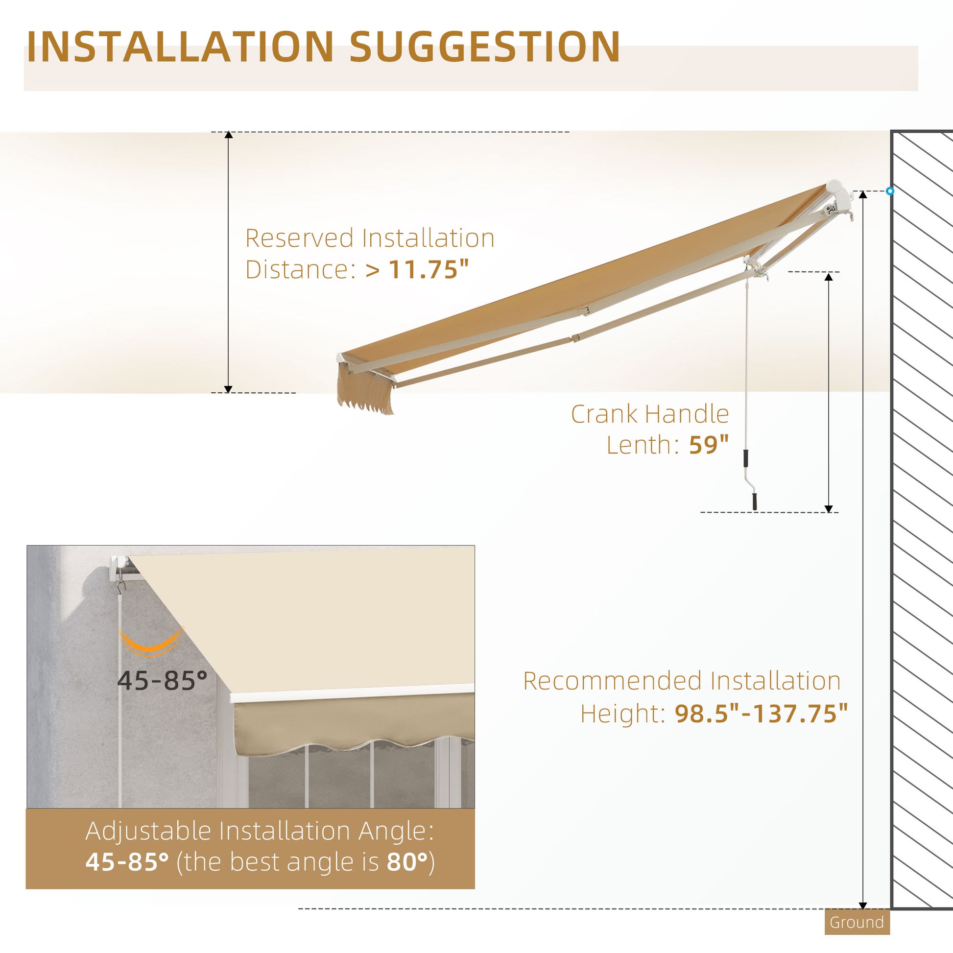 Beige Aluminum Retractable Awning for Garden or Poolside Porch