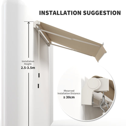 Beige Aluminum Retractable Awning for Garden or Poolside Porch