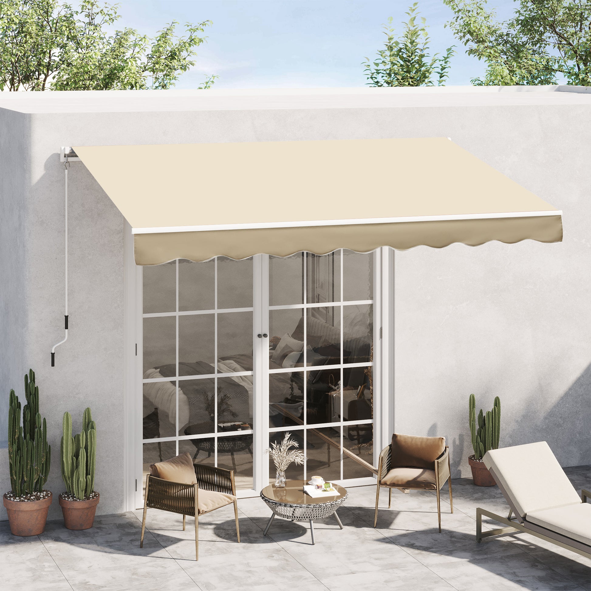 Beige Aluminum Retractable Awning for Garden or Poolside Porch