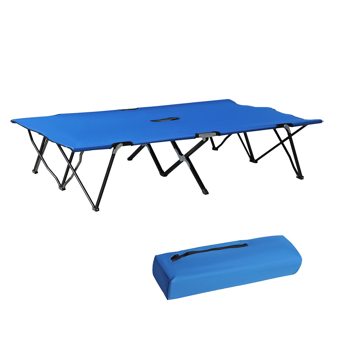Blue Steel Folding Outdoor Cot for Poolside or Garden Relaxation