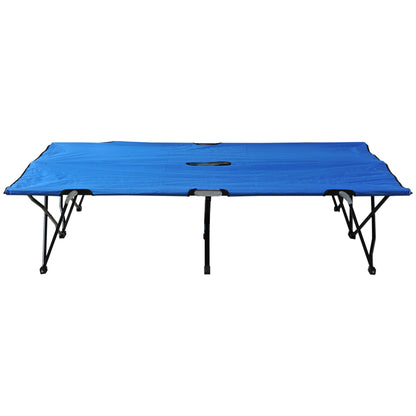 Blue Steel Folding Outdoor Cot for Poolside or Garden Relaxation