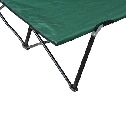 Green Steel Folding Camping Cot - 2 Person Outdoor Sleeping Bed