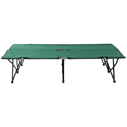 Green Steel Folding Camping Cot - 2 Person Outdoor Sleeping Bed