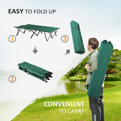 Green Steel Folding Camping Cot - 2 Person Outdoor Sleeping Bed