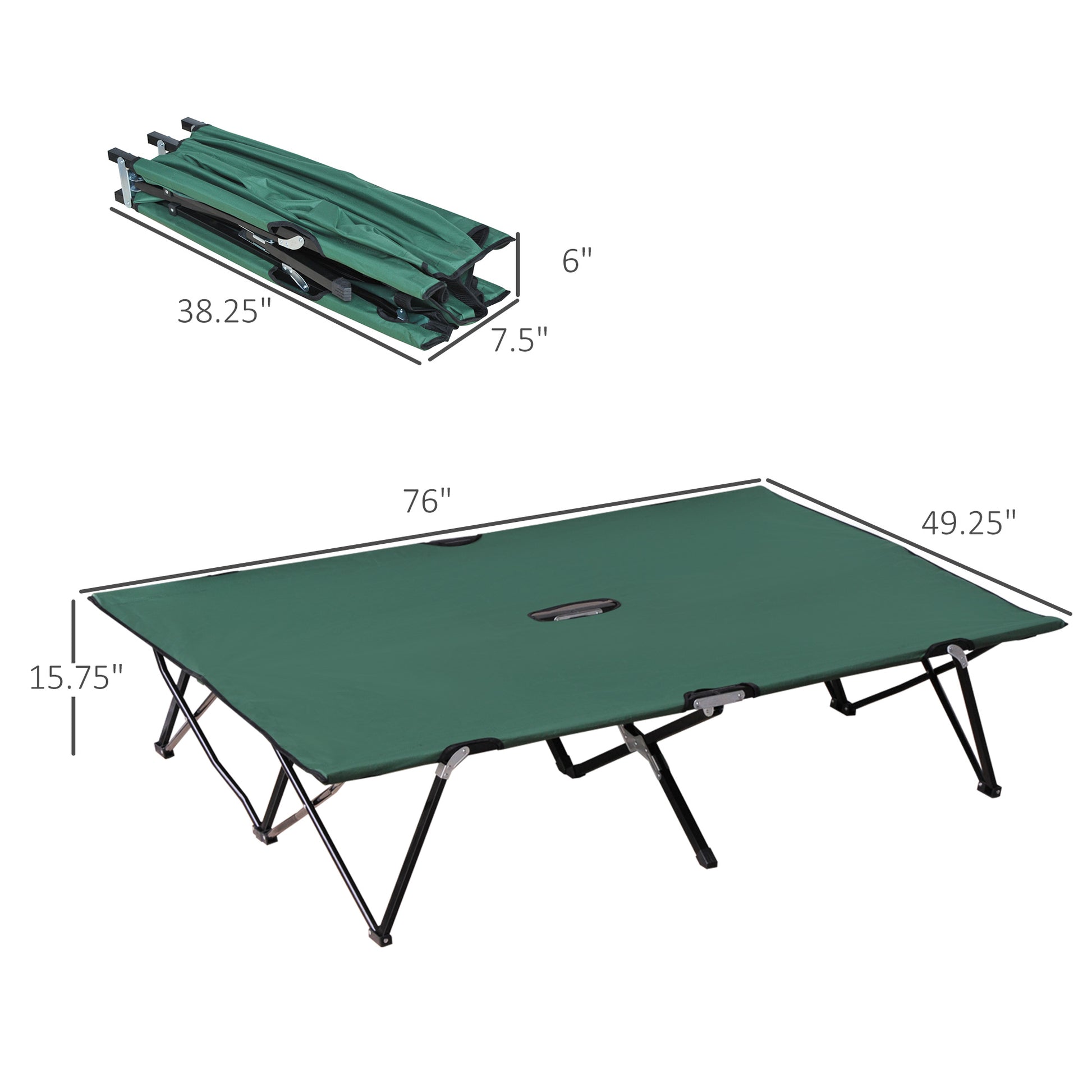 Green Steel Folding Camping Cot - 2 Person Outdoor Sleeping Bed