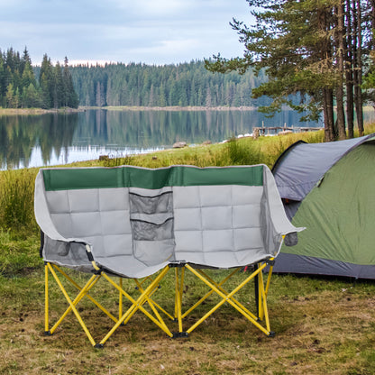 Green Metal Folding Camping Loveseat Chair with Carry Bag