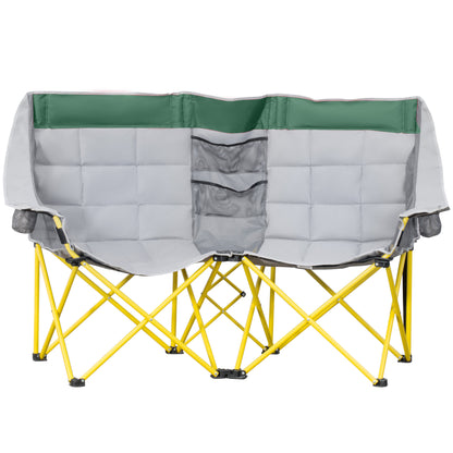 Green Metal Folding Camping Loveseat Chair with Carry Bag