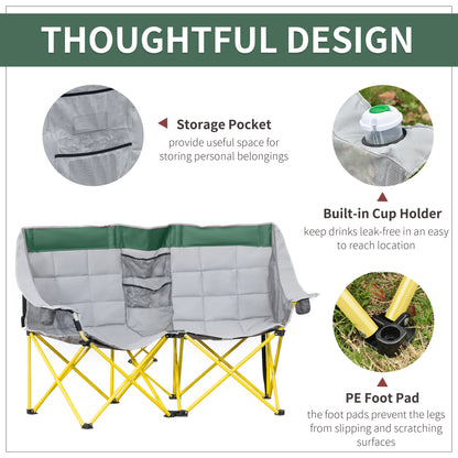 Green Metal Folding Camping Loveseat Chair with Carry Bag