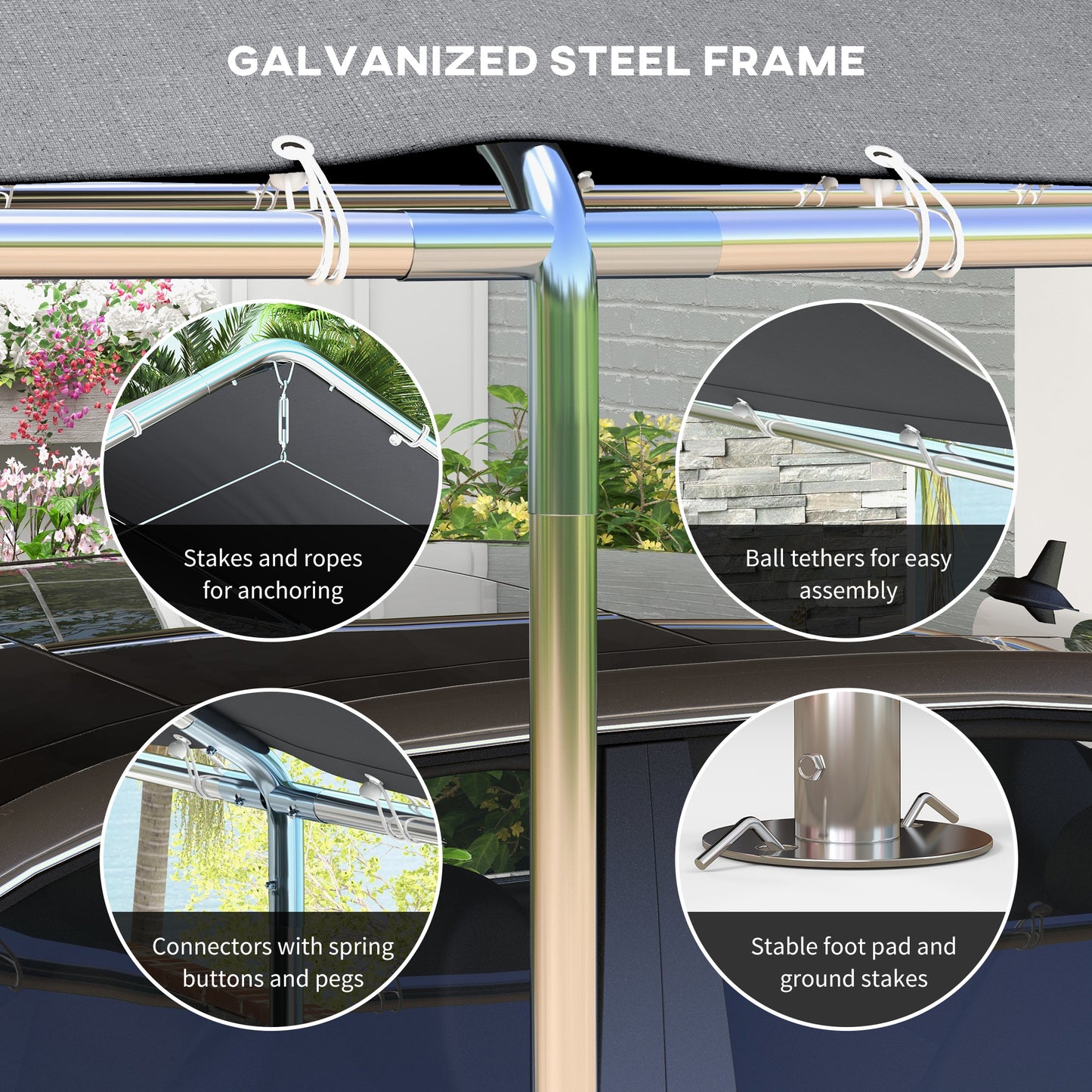 Grey Steel Carport 3.8 x 7.7 ft - Outdoor Carport