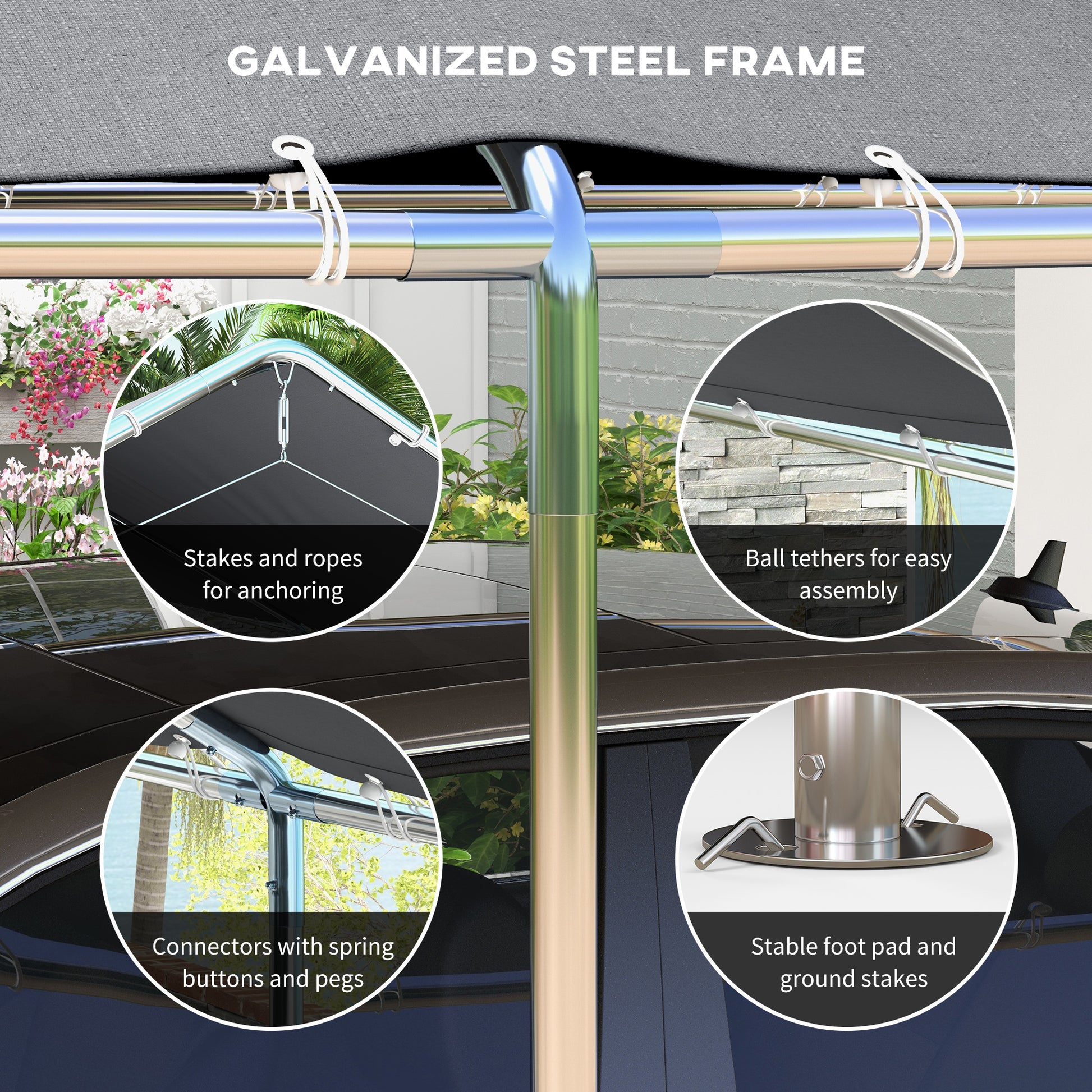 Grey Steel Carport 3.8 x 7.7 ft - Outdoor Carport