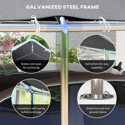 Grey Steel Carport 3.8 x 7.7 ft - Outdoor Carport
