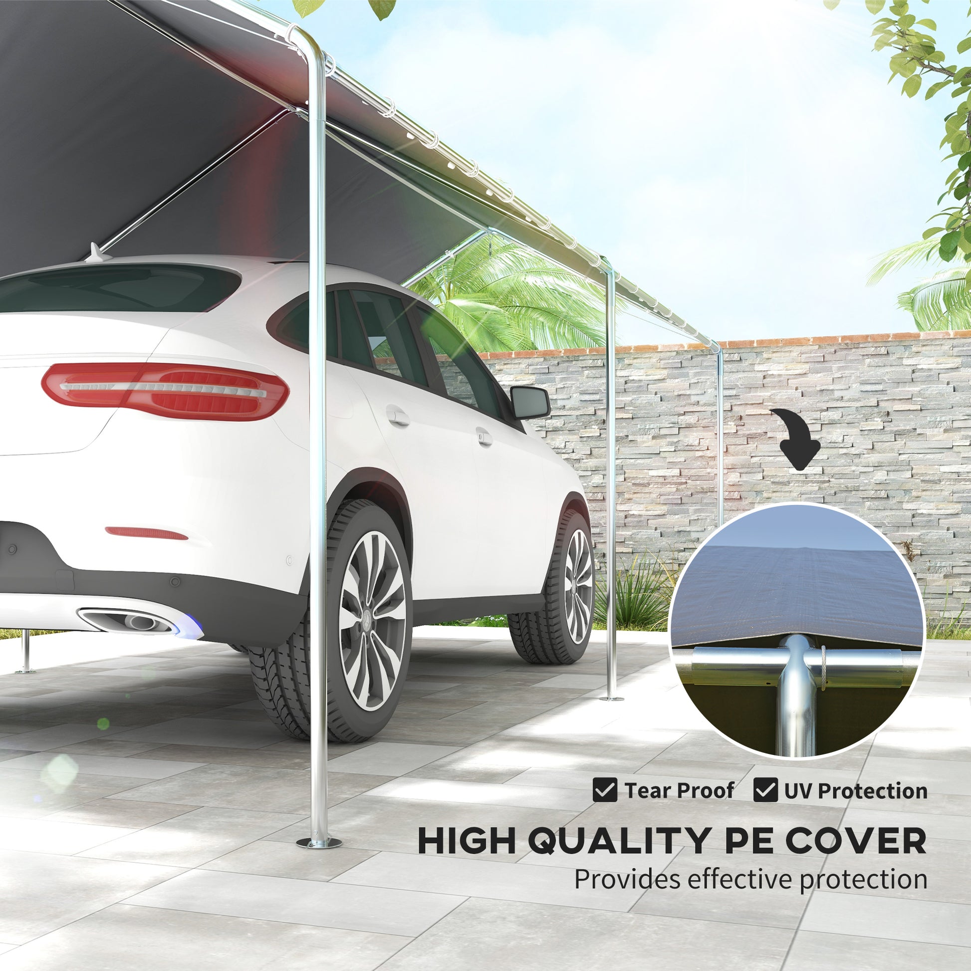 Grey Steel Carport 3.8 x 7.7 ft - Outdoor Carport