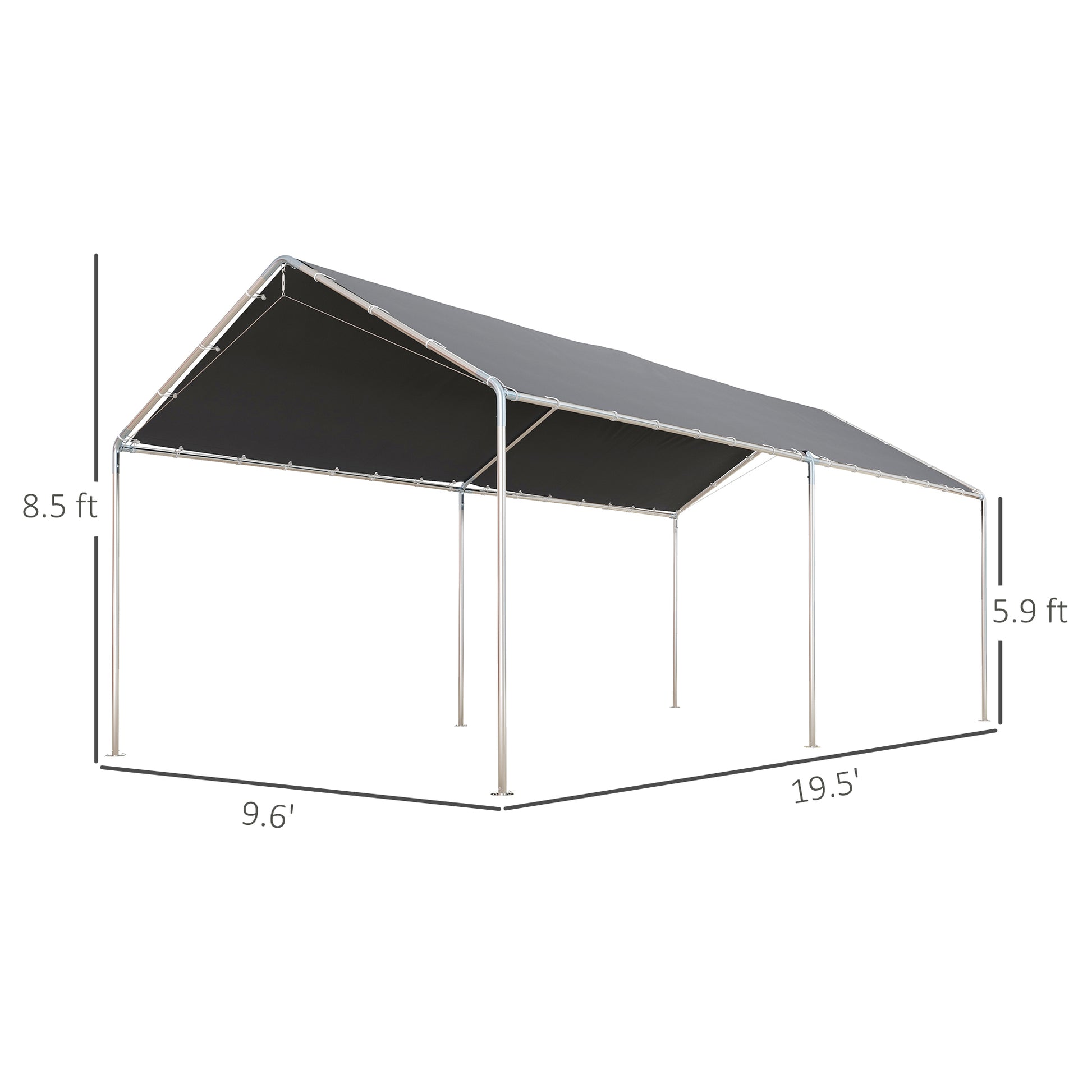 Grey Steel Carport 3.8 x 7.7 ft - Outdoor Carport