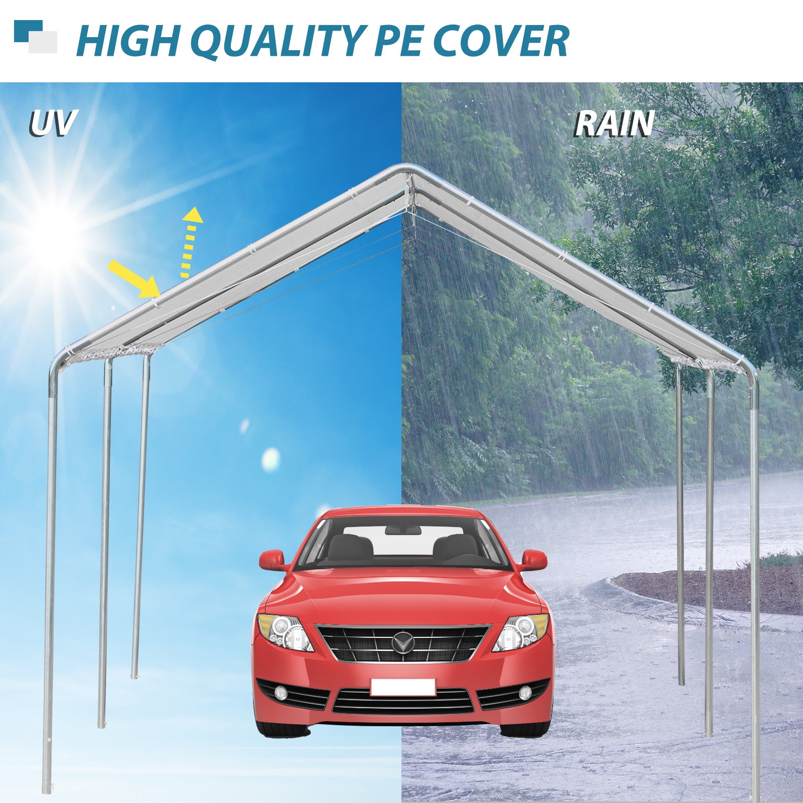 10x20 Steel Carport with White Canopy - Outdoor Carport