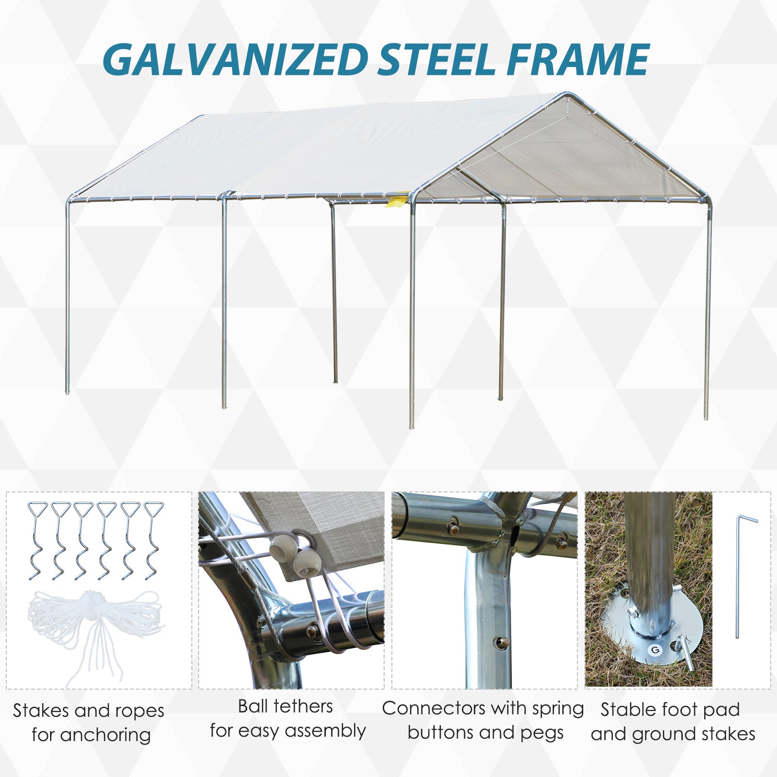 10x20 Steel Carport with White Canopy - Outdoor Carport