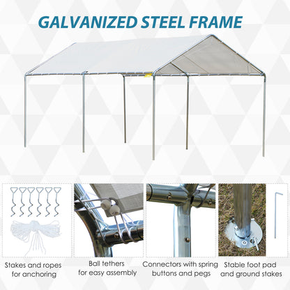 10x20 Steel Carport with White Canopy - Outdoor Carport