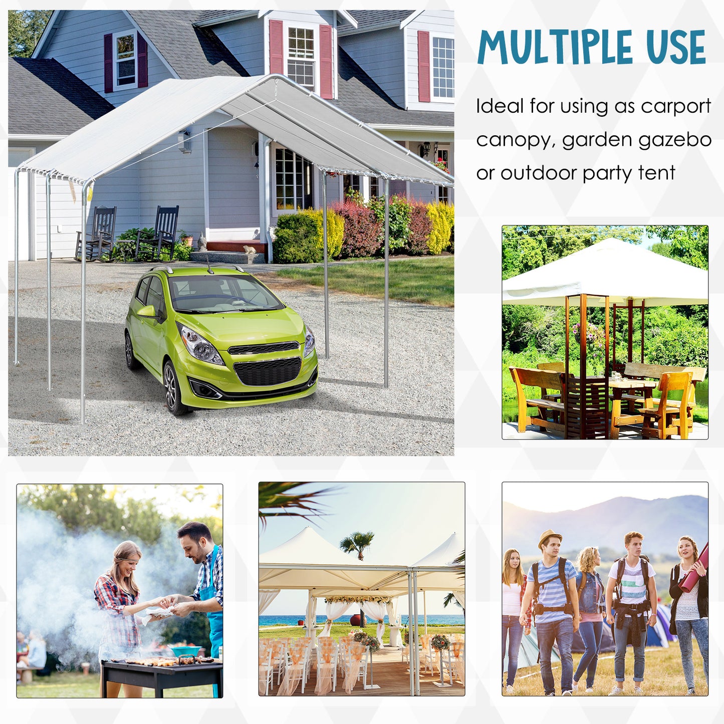 10x20 Steel Carport with White Canopy - Outdoor Carport