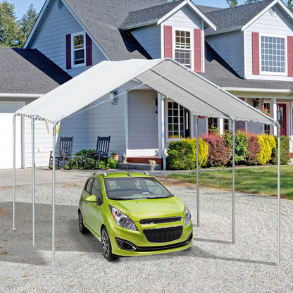 10x20 Steel Carport with White Canopy - Outdoor Carport