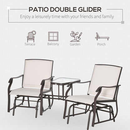 Outsunny Beige Patio Glider Chairs with Coffee Table - 2 Seat Rocking Set