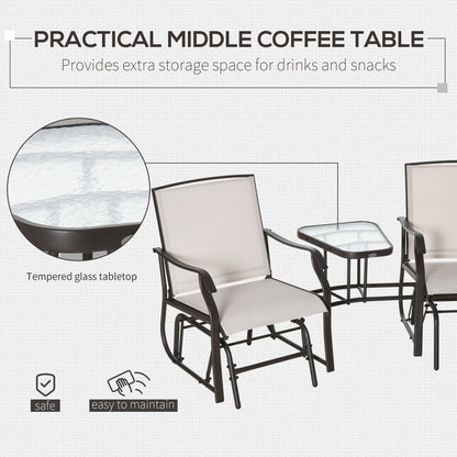 Outsunny Beige Patio Glider Chairs with Coffee Table - 2 Seat Rocking Set