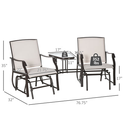 Outsunny Beige Patio Glider Chairs with Coffee Table - 2 Seat Rocking Set