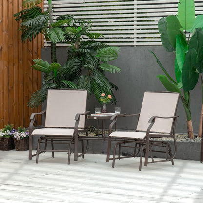 Outsunny Beige Patio Glider Chairs with Coffee Table - 2 Seat Rocking Set