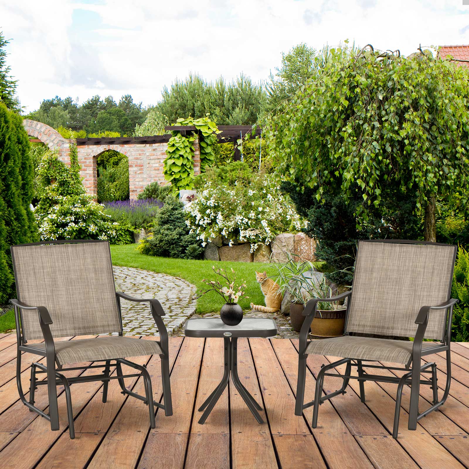 Brown Outdoor Rocker Set for Porch & Garden Patio Furniture
