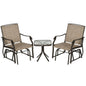 Outsunny 3 Piece Outdoor Glider Chair with Coffee Table Bistro Set, 2 Patio Rocking Swing Chairs with Breathable Sling Fabric, Glass Tabletop, for Backyard, Garden and Porch, Mixed Brown