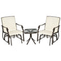 Outsunny 3 Piece Outdoor Glider Chair with Coffee Table Bistro Set, 2 Patio Rocking Swing Chairs with Breathable Sling Fabric, Glass Tabletop, for Backyard, Garden and Porch, Cream White