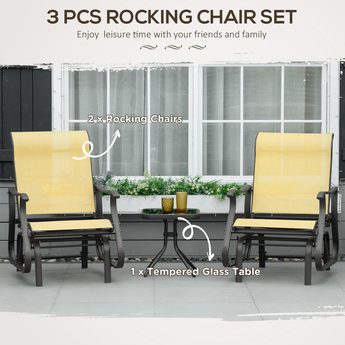 Outsunny 3-Piece Outdoor Gliders Set - Beige Fabric & Steel