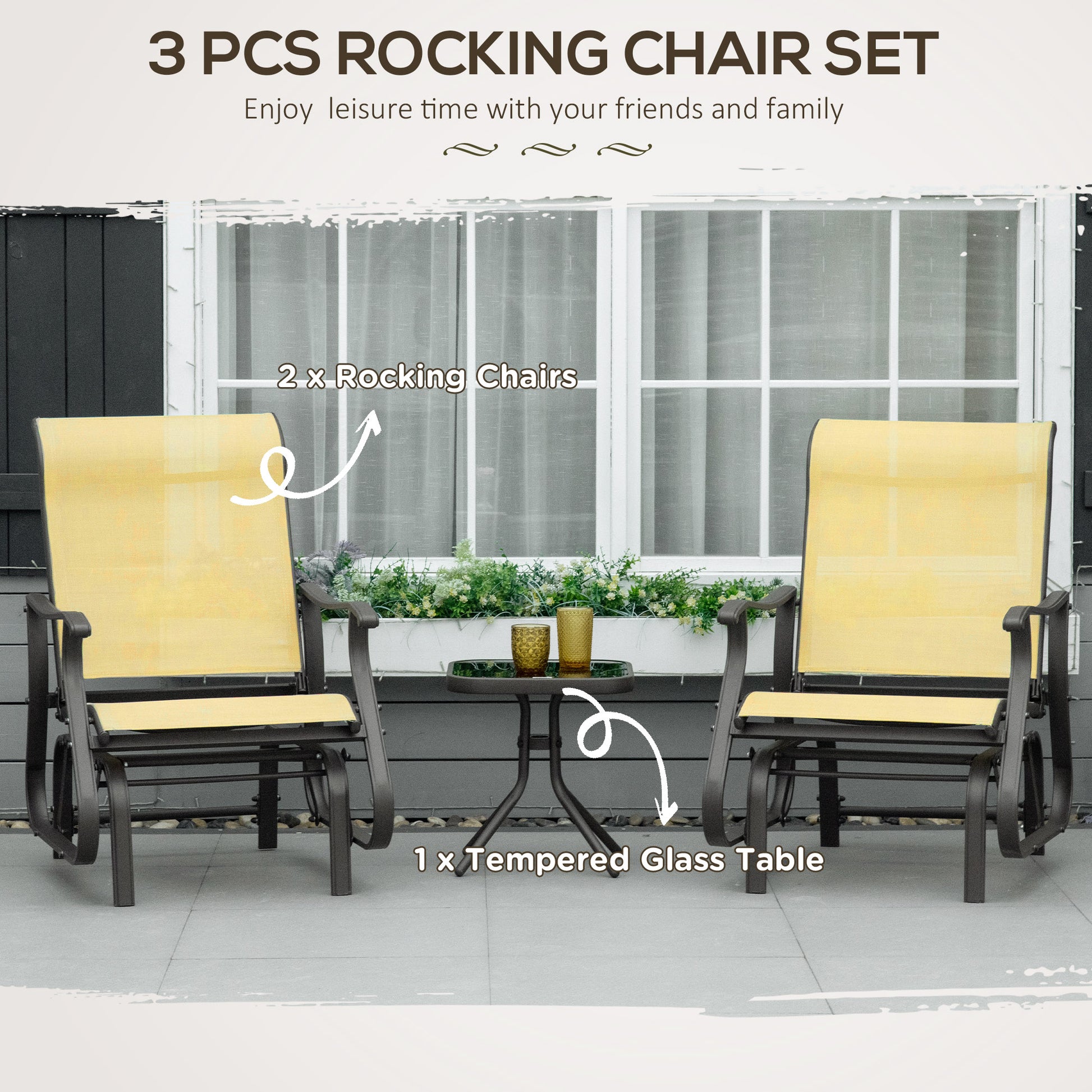 Outsunny 3-Piece Outdoor Gliders Set - Beige Fabric & Steel