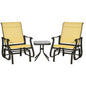 Outsunny 3-Piece Outdoor Gliders Set Bistro Set with Steel Frame, Tempered Glass Top Table for Patio, Garden, Backyard, Lawn, Beige